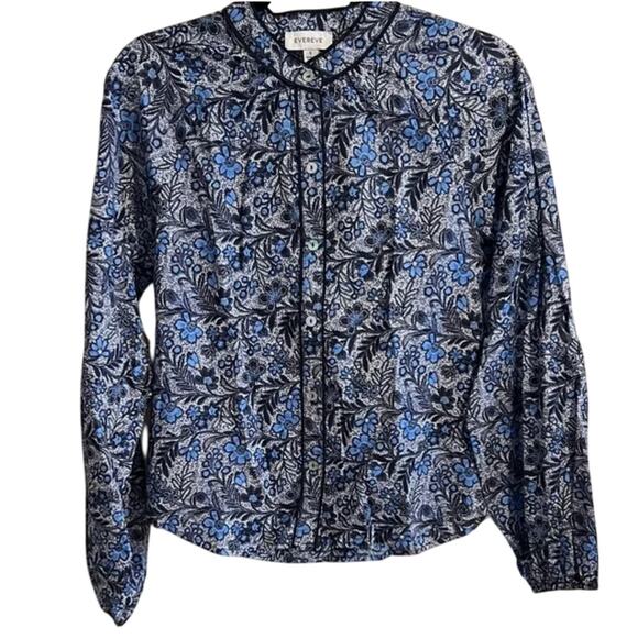 Evereve Blue and Black Floral Blouse - Picture 1 of 8